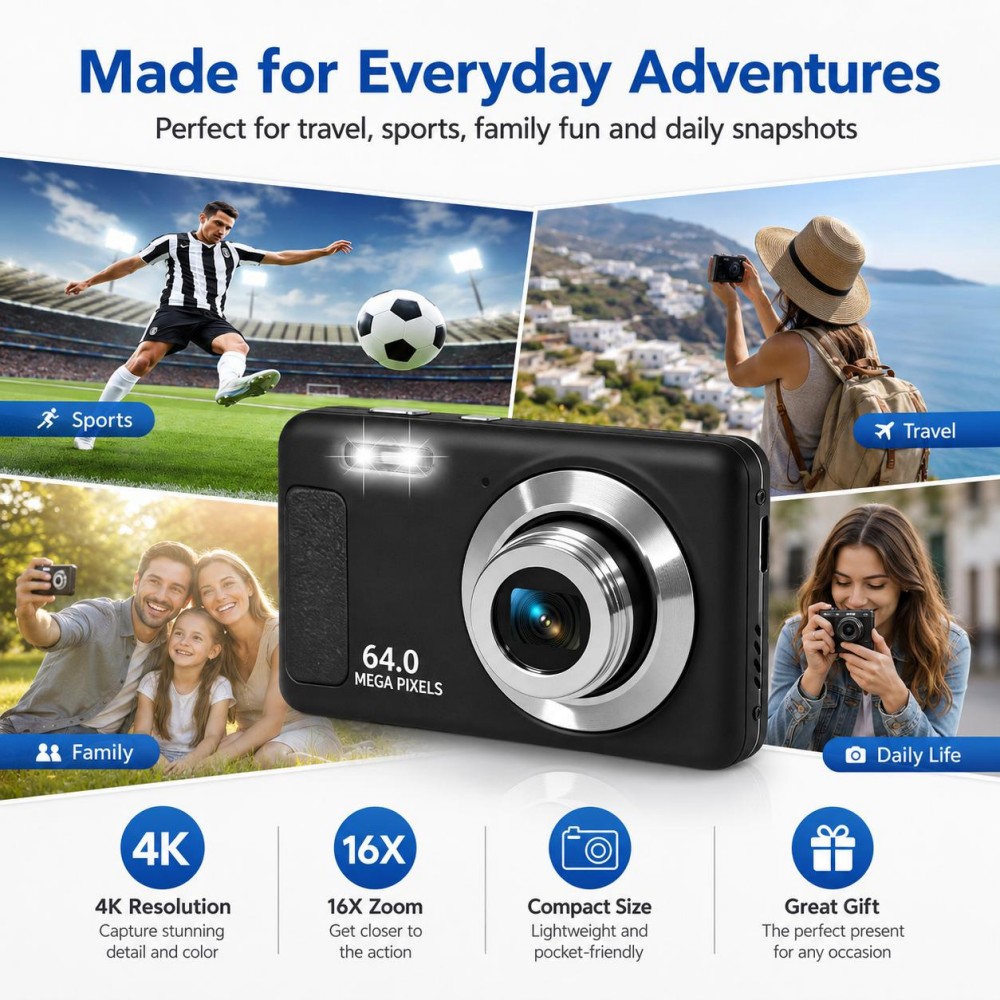 4K 울트라 HD 휴대용 디지털 카메라 64MP 16배 - Electronics Home Gadgets 리뷰 및 가격